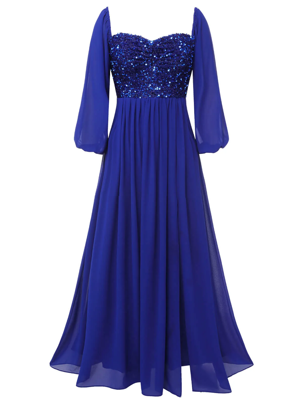 Royal Blue 1920s Sequined Sweetheart Neck Maxi Dress sold by Retro Stage