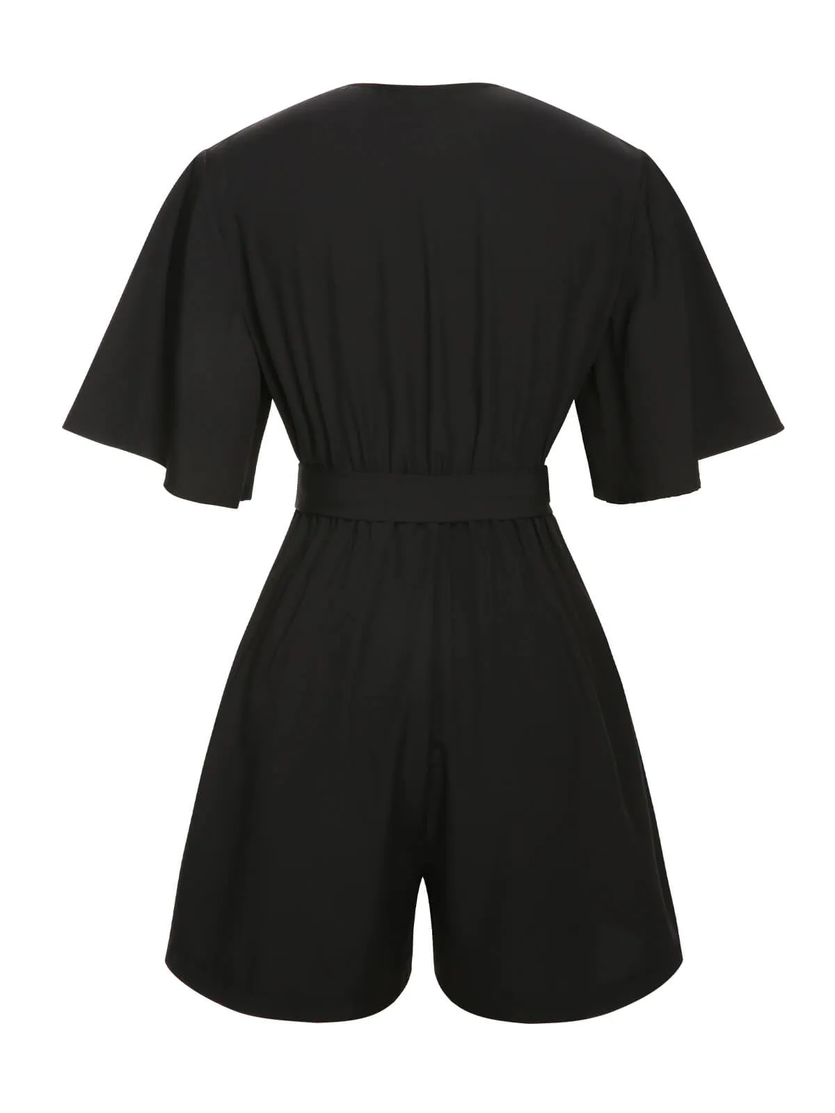 Black 1960s Solid Flare Sleeve V-Neck Romper sold by Retro Stage product image thumbnail 4