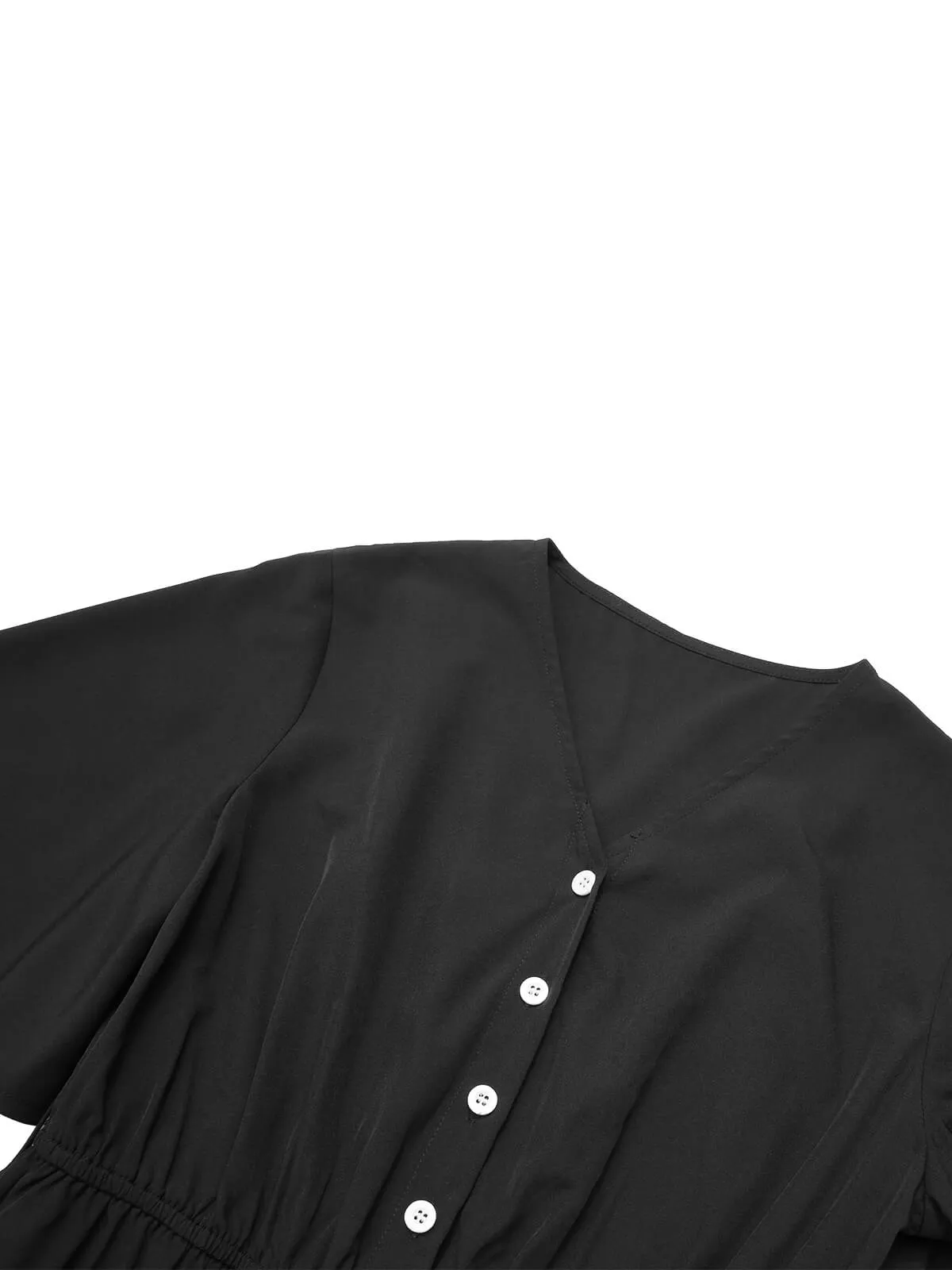 Black 1960s Solid Flare Sleeve V-Neck Romper sold by Retro Stage product image thumbnail 5