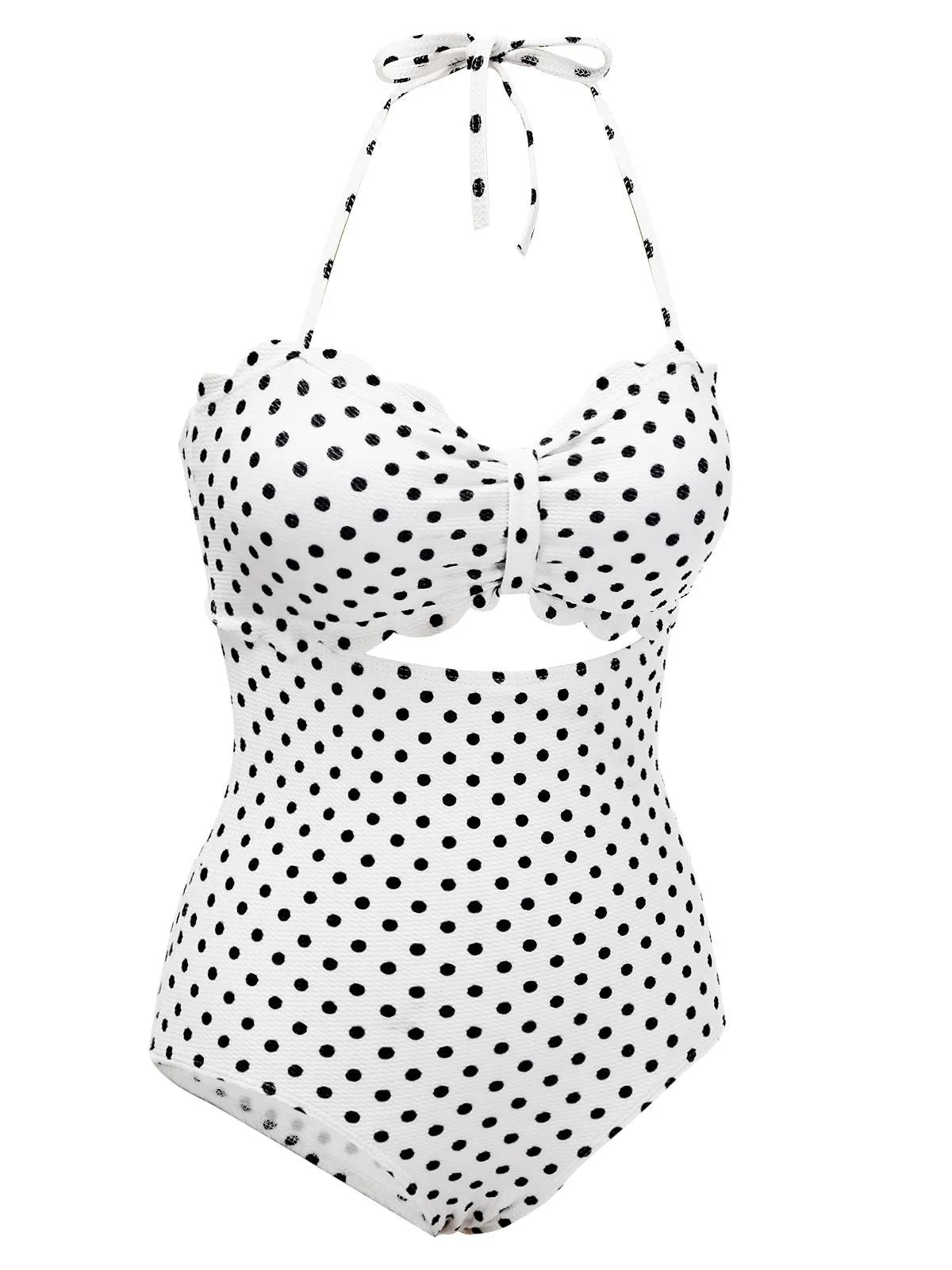 White 1940s Polka Dot Lace Up Halter Swimsuit sold by Retro Stage product image thumbnail 2