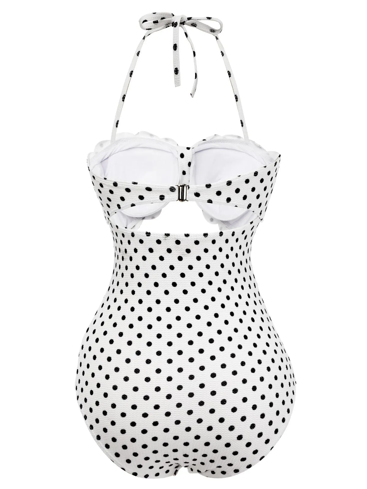 White 1940s Polka Dot Lace Up Halter Swimsuit sold by Retro Stage product image thumbnail 3