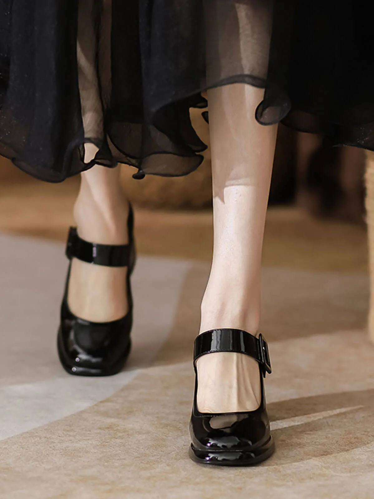 Retro Square-Toe High Heel Leather Shoes sold by Retro Stage product image thumbnail 4