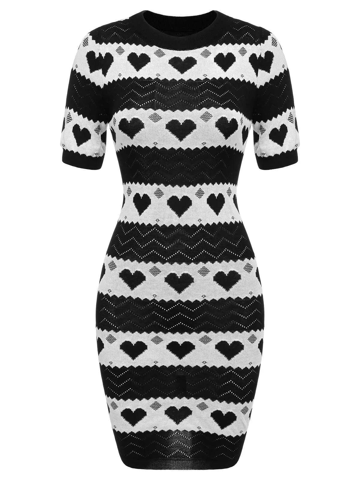 Black 1960s Contrasting Heart Knitting Dress sold by Retro Stage product image thumbnail 3