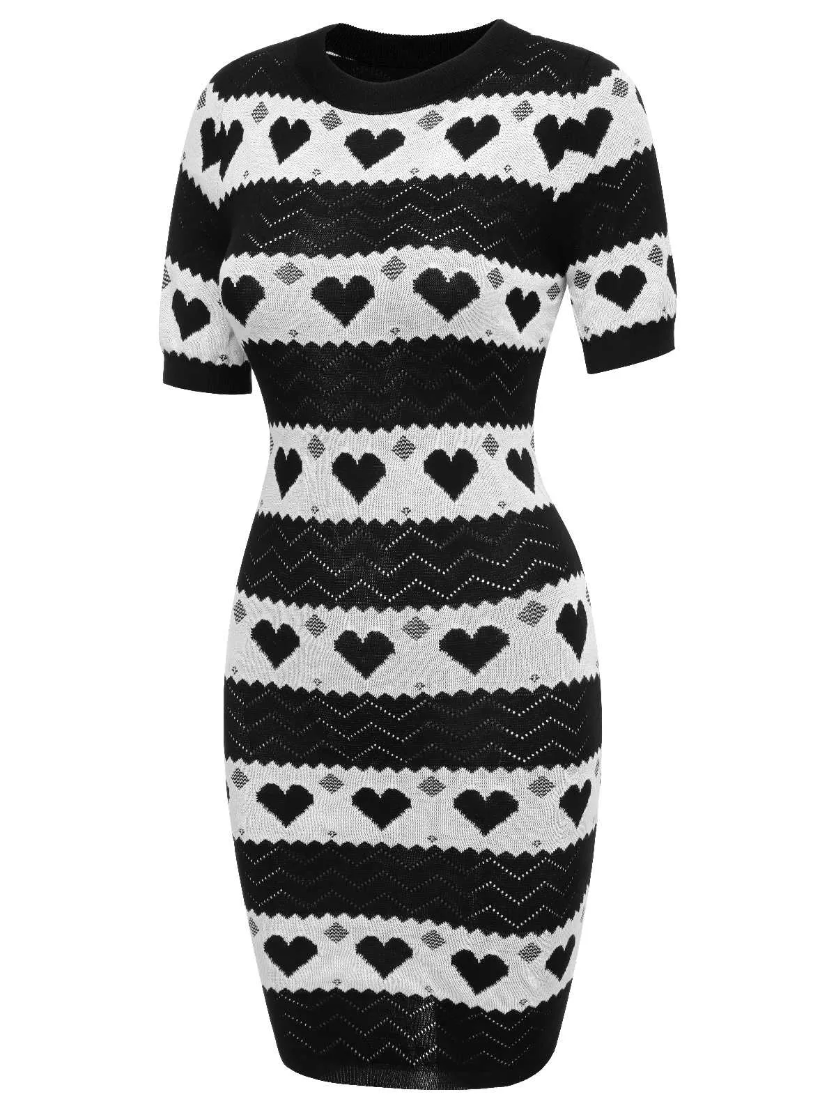 Black 1960s Contrasting Heart Knitting Dress sold by Retro Stage product image thumbnail 4