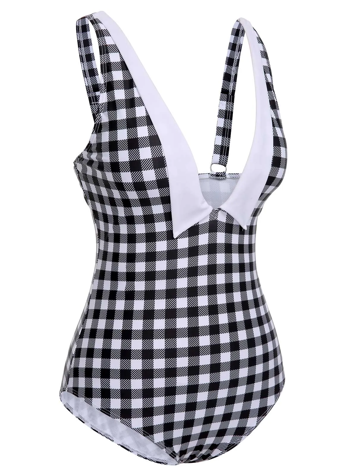 Black & White 1950s Plaid One-Piece Swimsuit sold by Retro Stage product image thumbnail 3