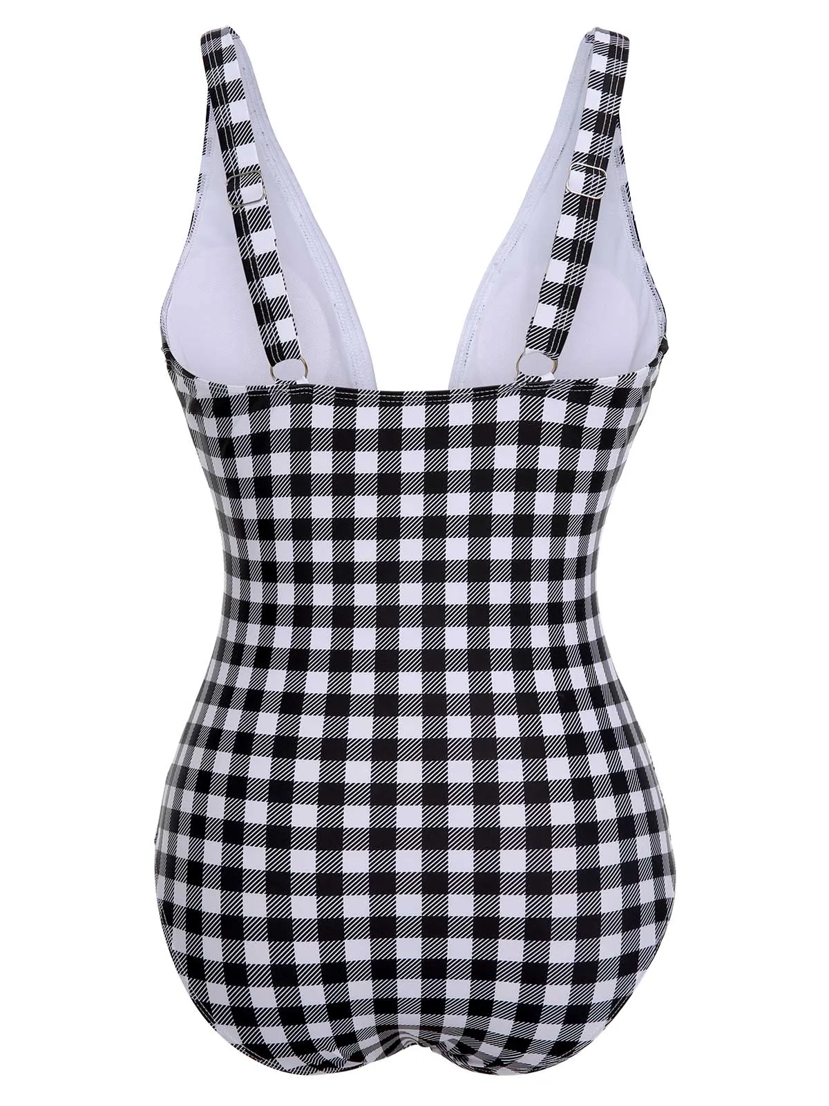 Black & White 1950s Plaid One-Piece Swimsuit sold by Retro Stage product image thumbnail 4