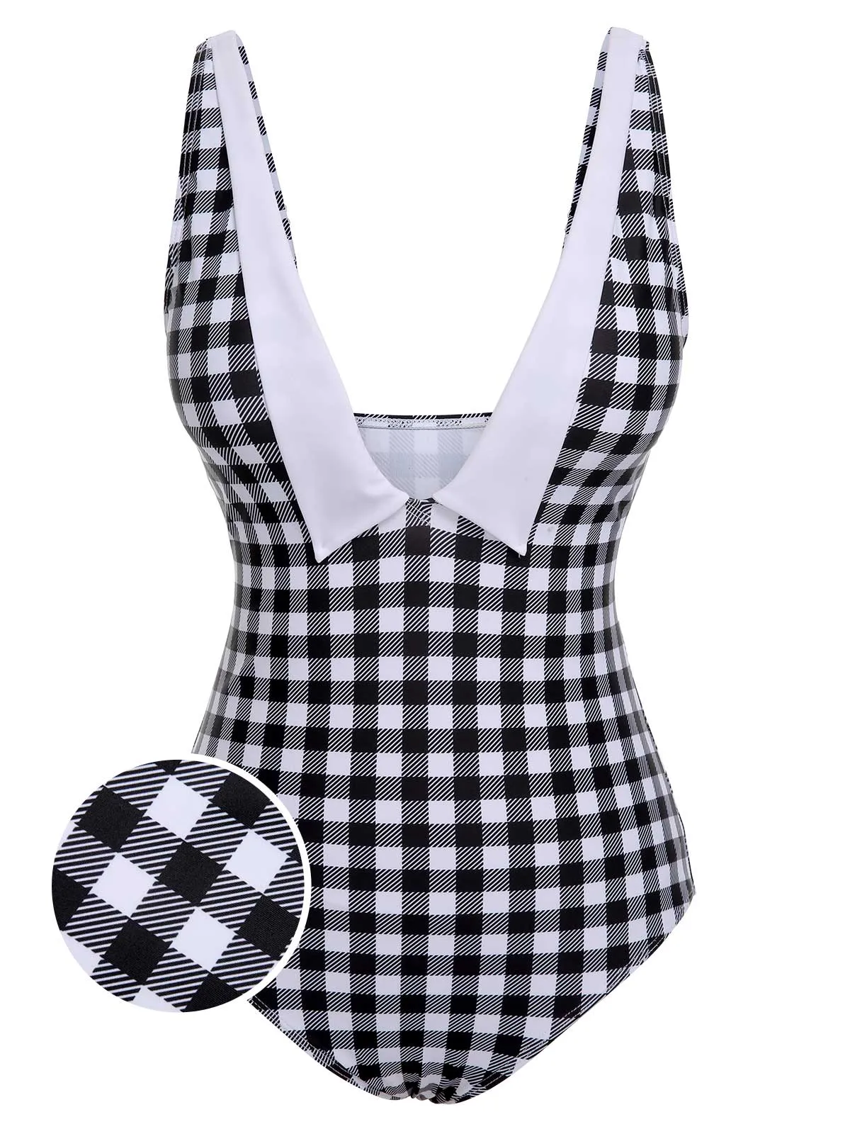 Black & White 1950s Plaid One-Piece Swimsuit sold by Retro Stage
