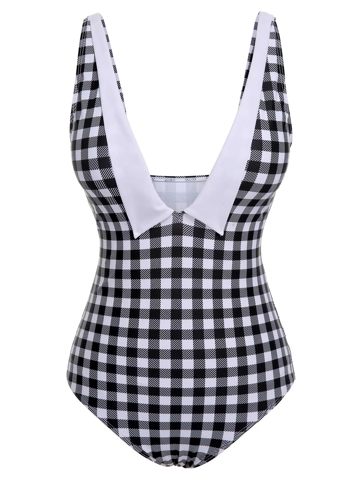 Black & White 1950s Plaid One-Piece Swimsuit sold by Retro Stage product image thumbnail 2
