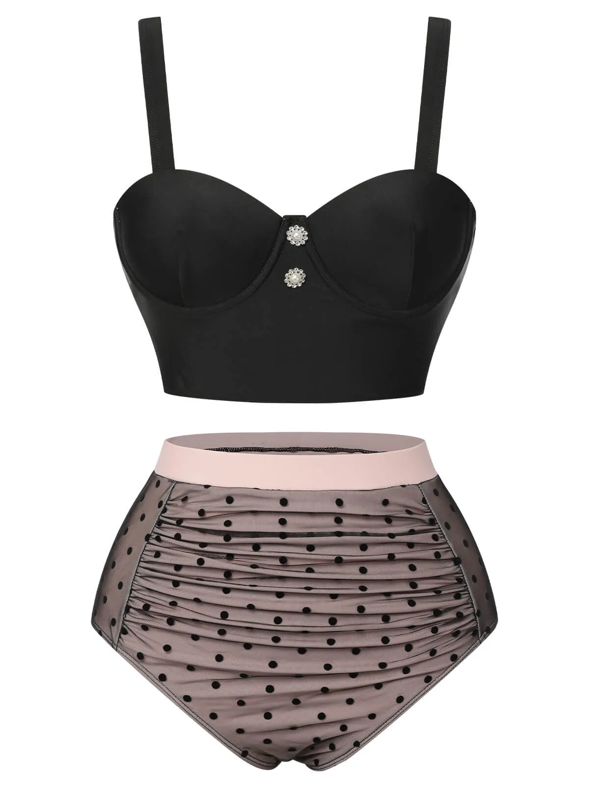 Black 1960s Polka Dots Mesh Swimsuit sold by Retro Stage product image thumbnail 2