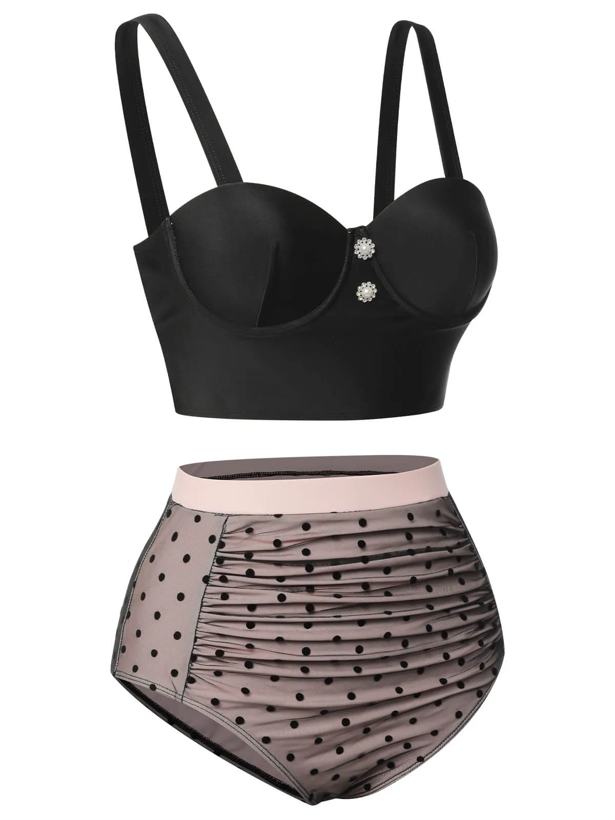 Black 1960s Polka Dots Mesh Swimsuit sold by Retro Stage product image thumbnail 3