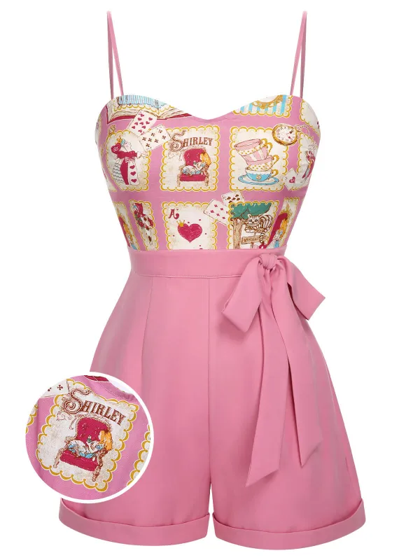Pink 1950s Cartoon Pattern Spaghetti Strap Romper sold by Retro Stage