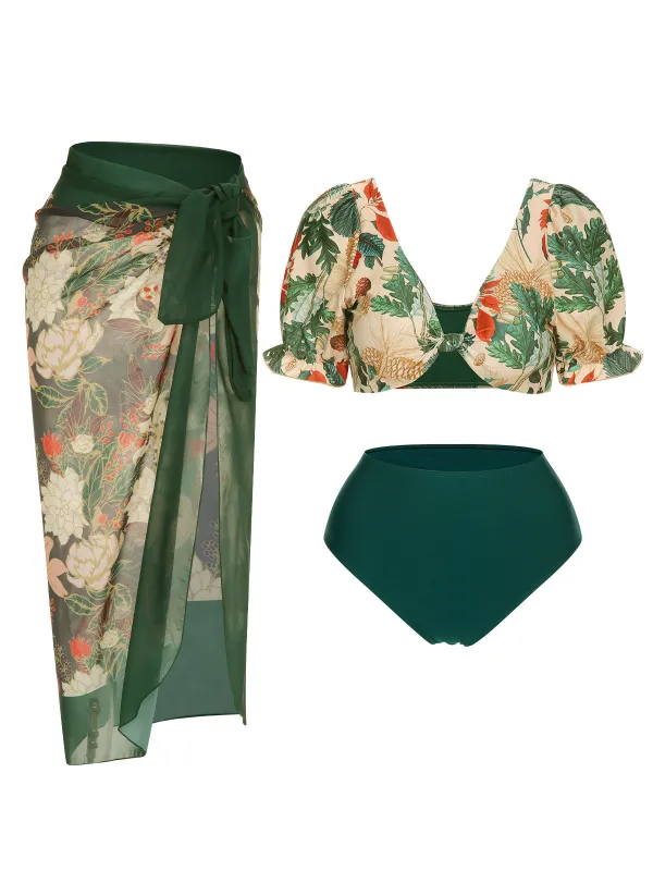 1950s Tropical Plant Patchwork Bikini Set & Cover-Up sold by Retro Stage