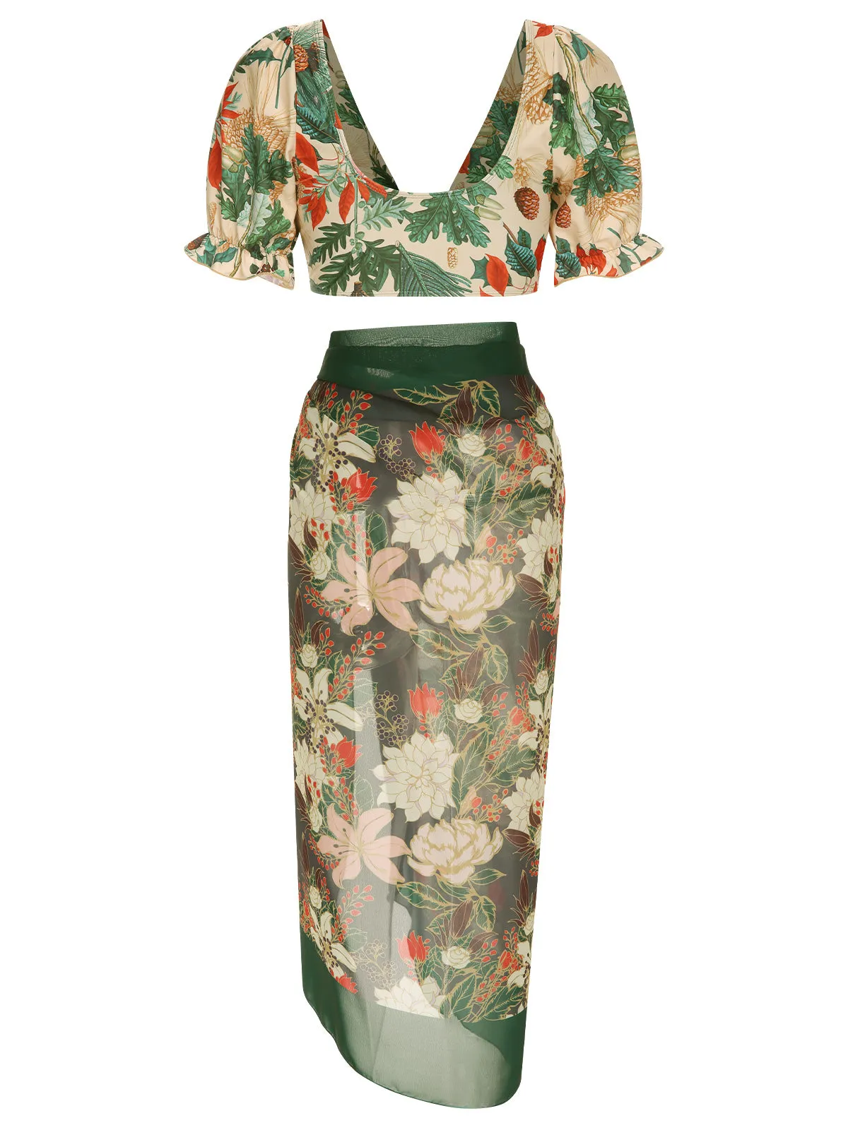 1950s Tropical Plant Patchwork Bikini Set & Cover-Up sold by Retro Stage product image thumbnail 3