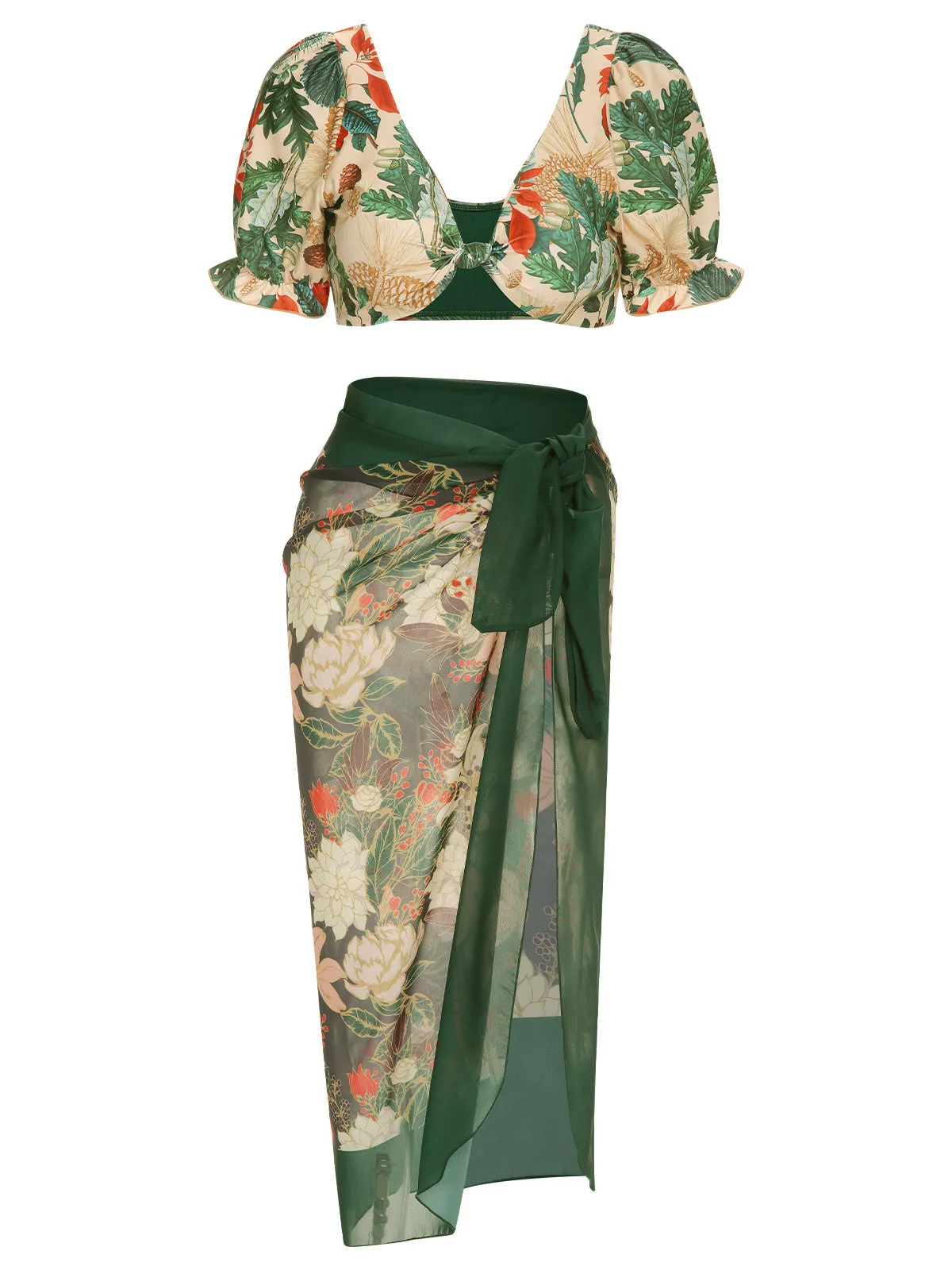 1950s Tropical Plant Patchwork Bikini Set & Cover-Up sold by Retro Stage product image thumbnail 2