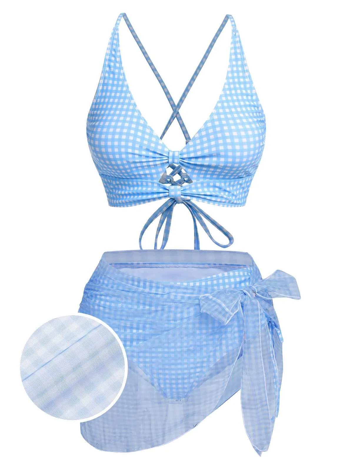 2PCS Blue 1950s Plaids Swimsuit & Mesh Cover-Up sold by Retro Stage