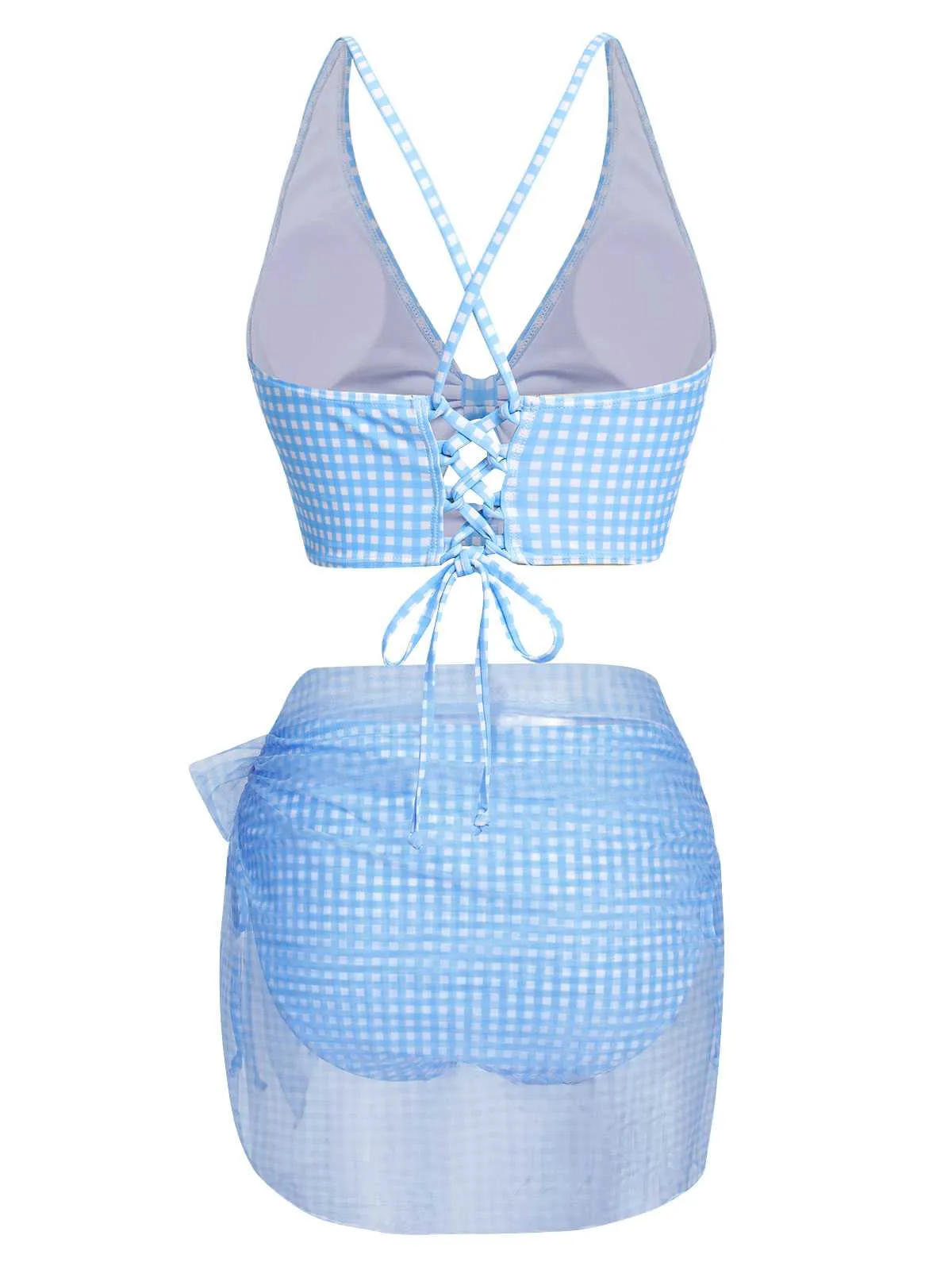 2PCS Blue 1950s Plaids Swimsuit & Mesh Cover-Up sold by Retro Stage product image thumbnail 4