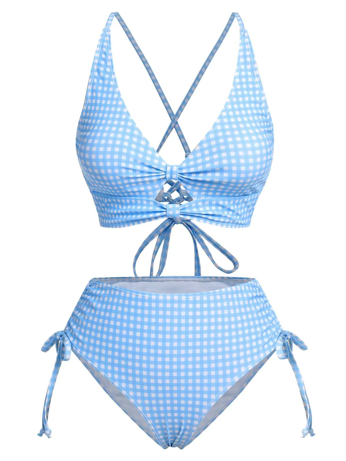 Blue 1950s Spaghetti Strap Plaids Swimsuit sold by Retro Stage product image thumbnail 2