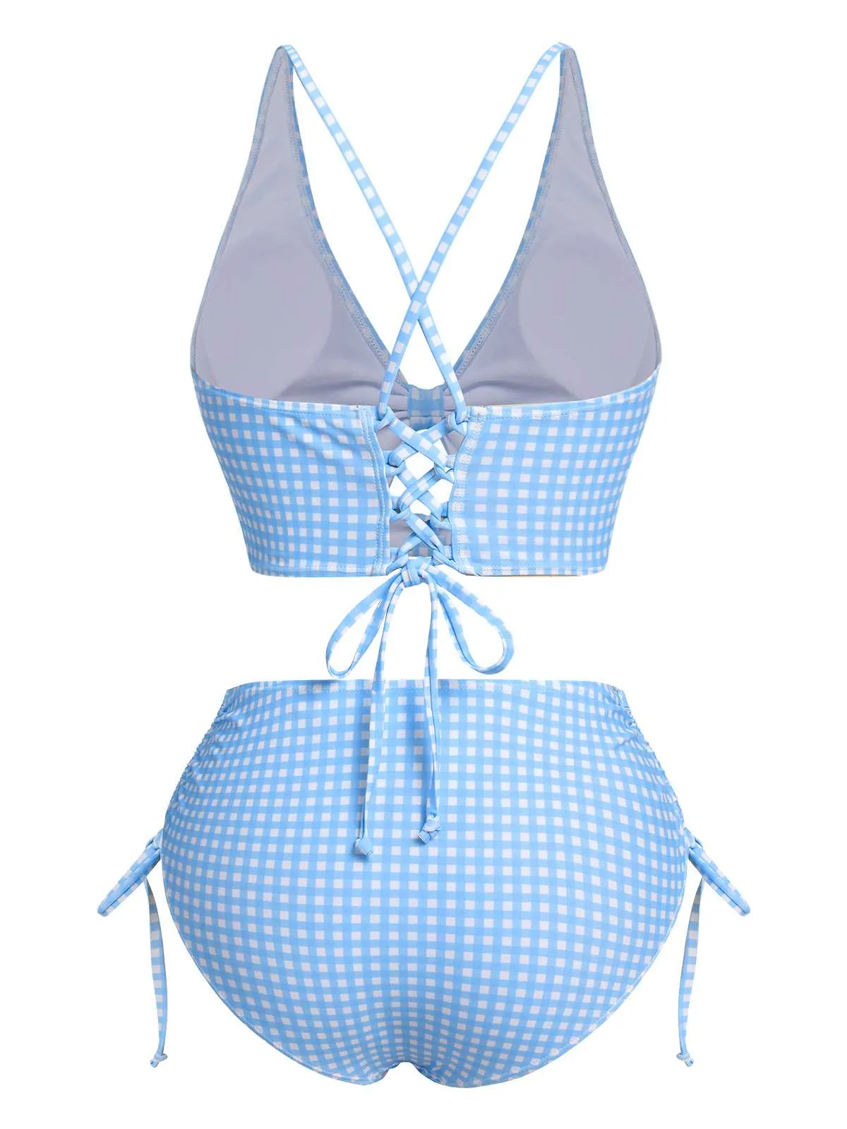Blue 1950s Spaghetti Strap Plaids Swimsuit sold by Retro Stage product image thumbnail 4