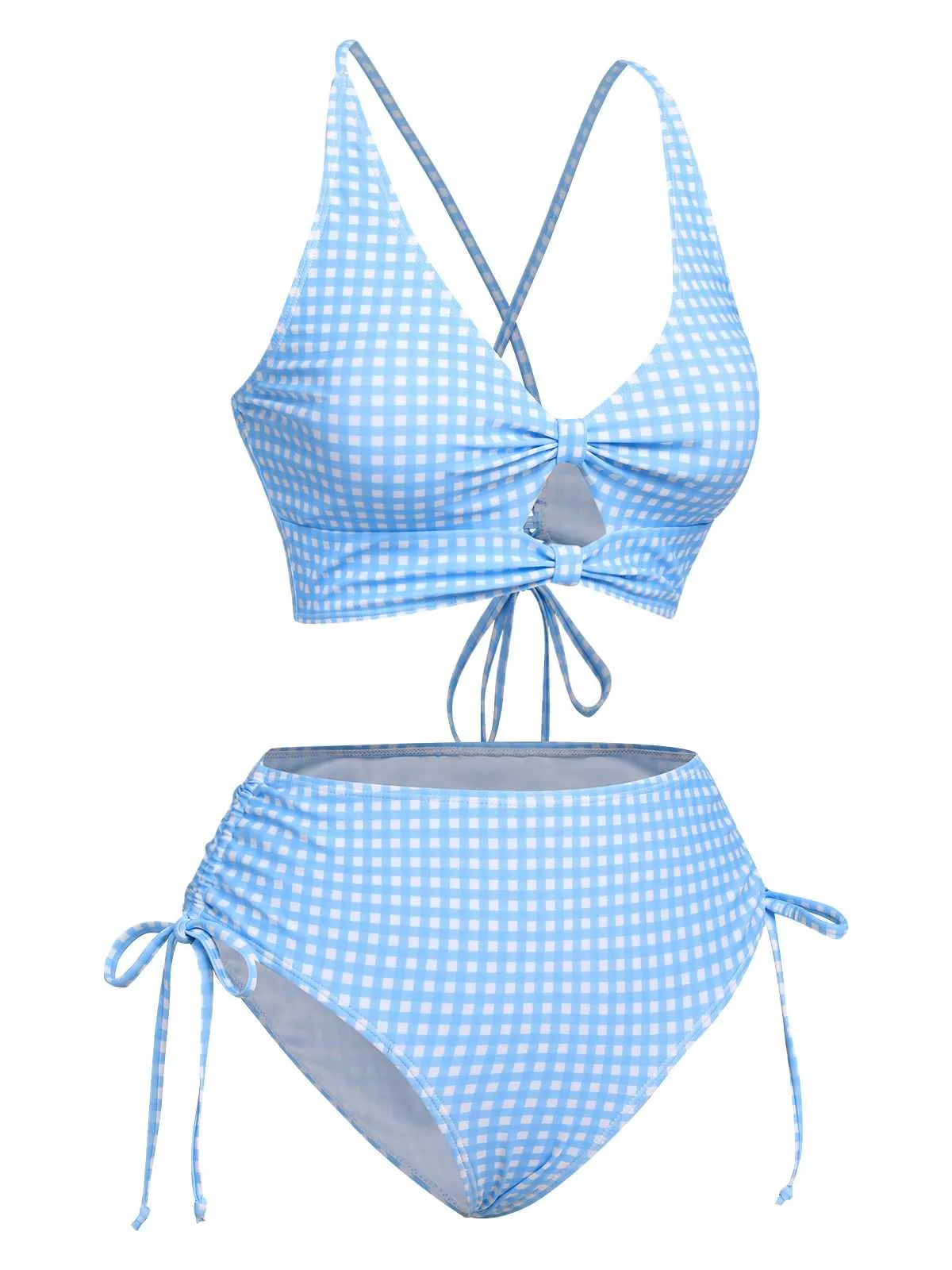 Blue 1950s Spaghetti Strap Plaids Swimsuit sold by Retro Stage product image thumbnail 3