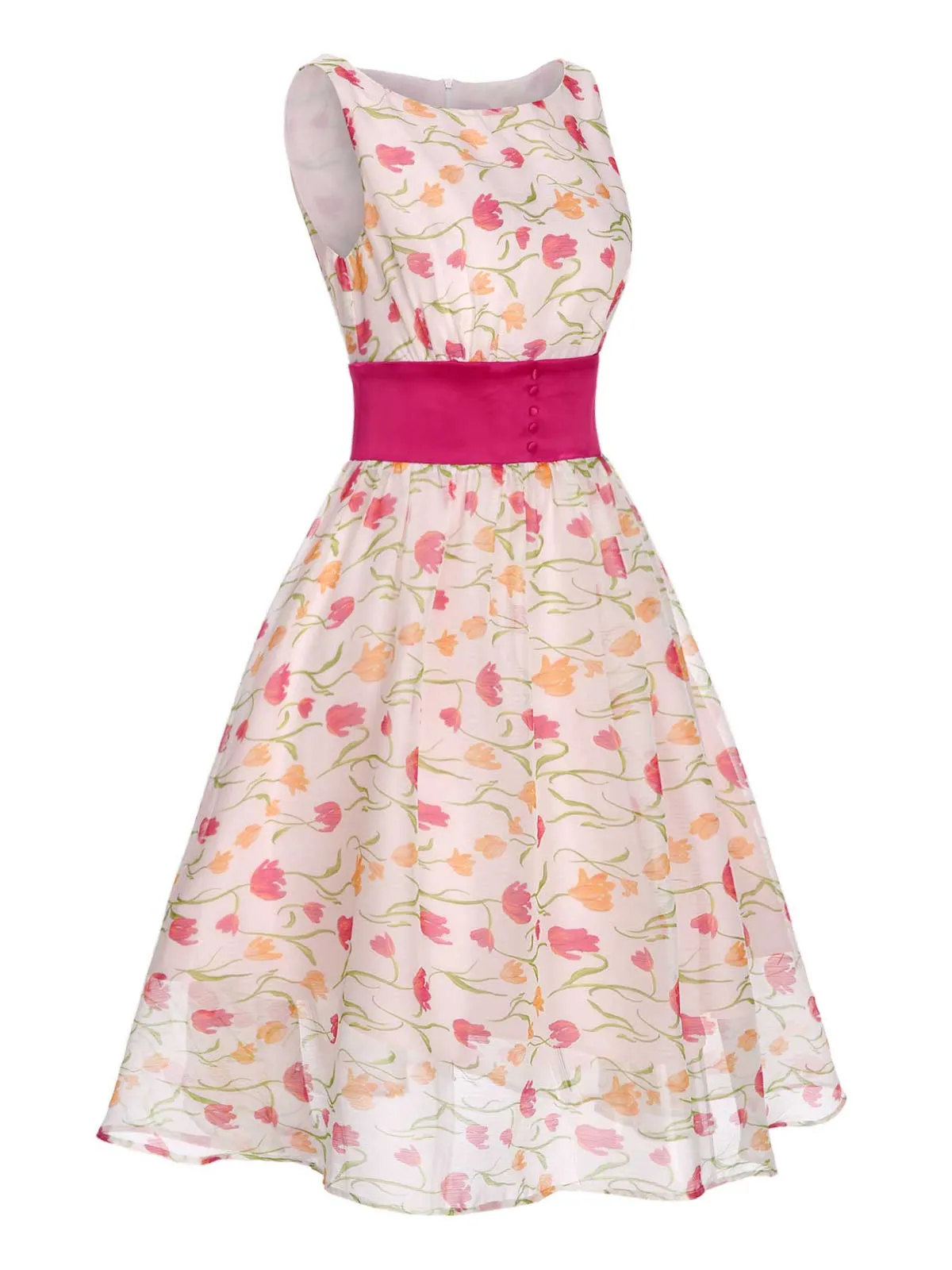 1950s Boat Neck Tulip Button Sleeveless Dress sold by Retro Stage product image thumbnail 3