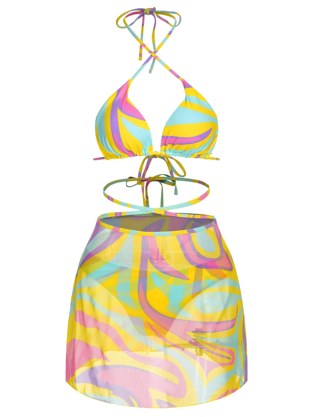 1970s Colorful Halter Bikini Set & Cover-Up sold by Retro Stage product image thumbnail 2