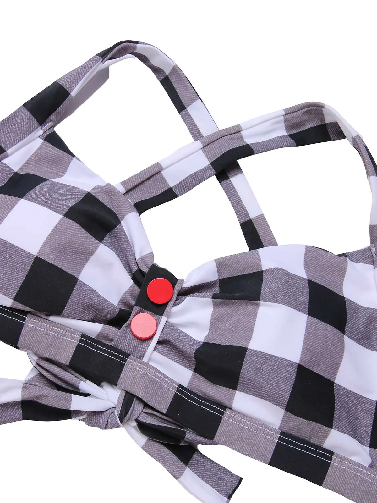 1950s Double Strap Buttoned Plaids Swimsuit sold by Retro Stage product image thumbnail 5