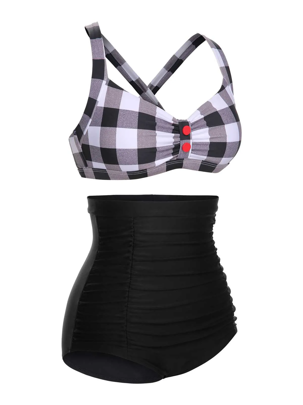 1950s Double Strap Buttoned Plaids Swimsuit sold by Retro Stage product image thumbnail 3