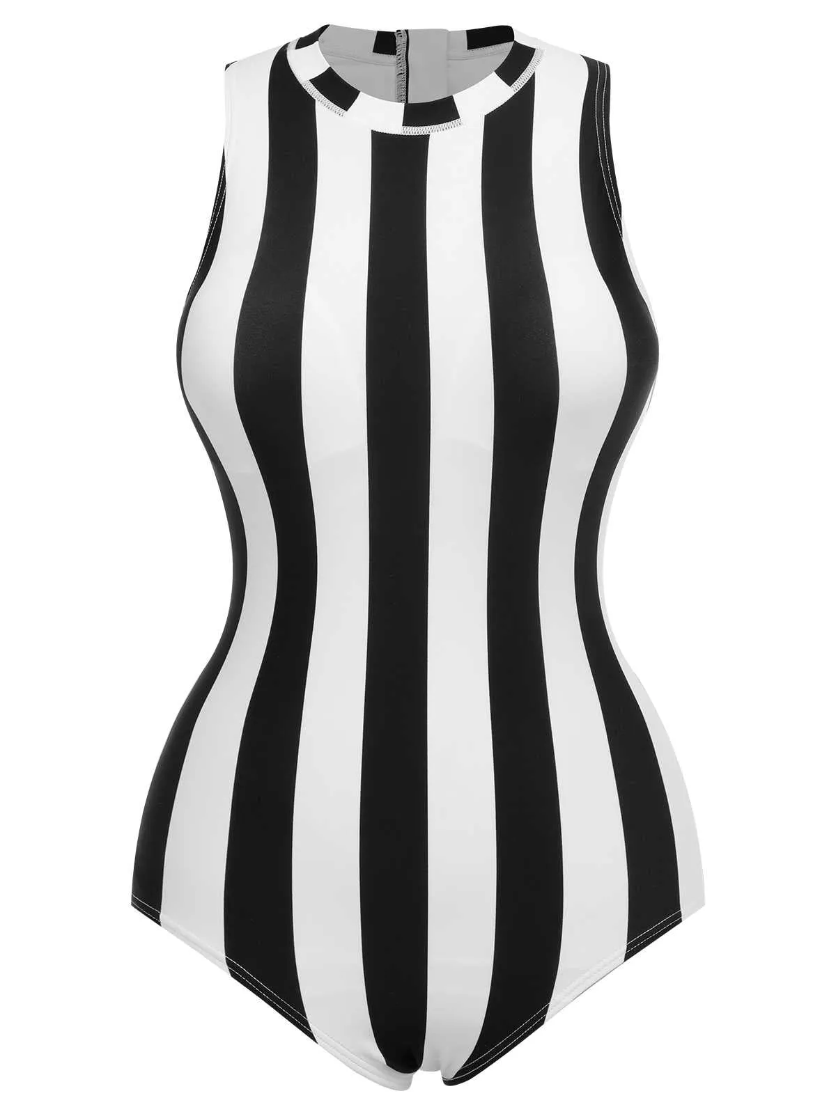 1950s Contrast Stripes Triangle One-Piece Swimsuit sold by Retro Stage product image thumbnail 2