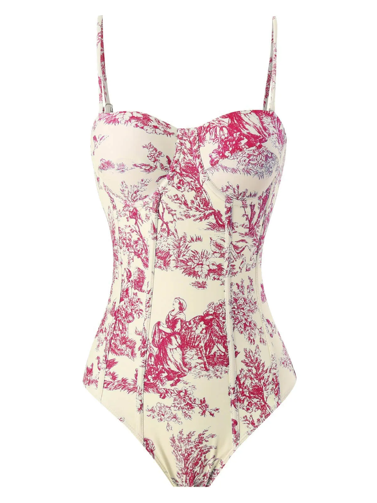 1960s Ink Floral Spaghetti Strap One-Piece Swimsuit sold by Retro Stage product image thumbnail 4
