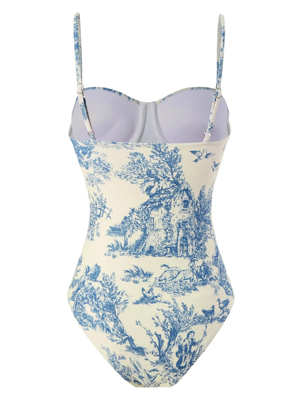 1960s Ink Floral Spaghetti Strap One-Piece Swimsuit sold by Retro Stage product image thumbnail 2