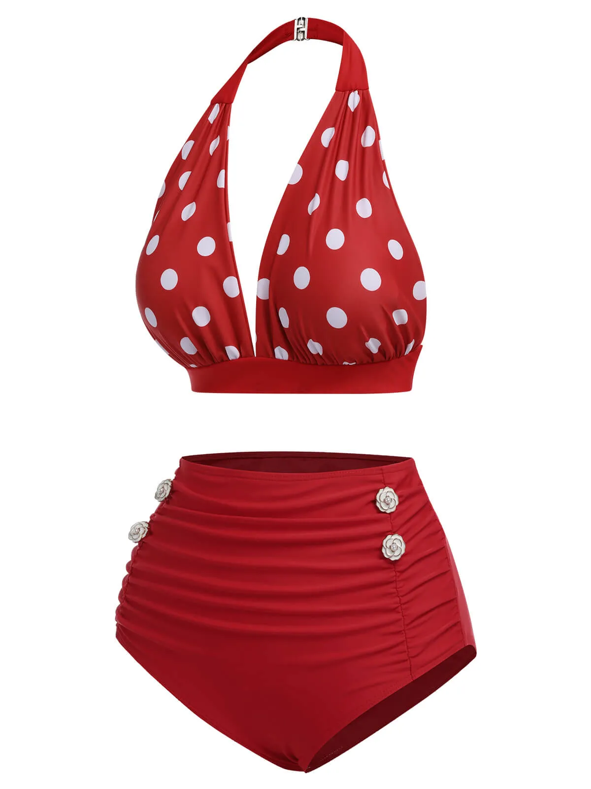 Red 1950s Polka Dot Halter Separate Swimsuit sold by Retro Stage product image thumbnail 3