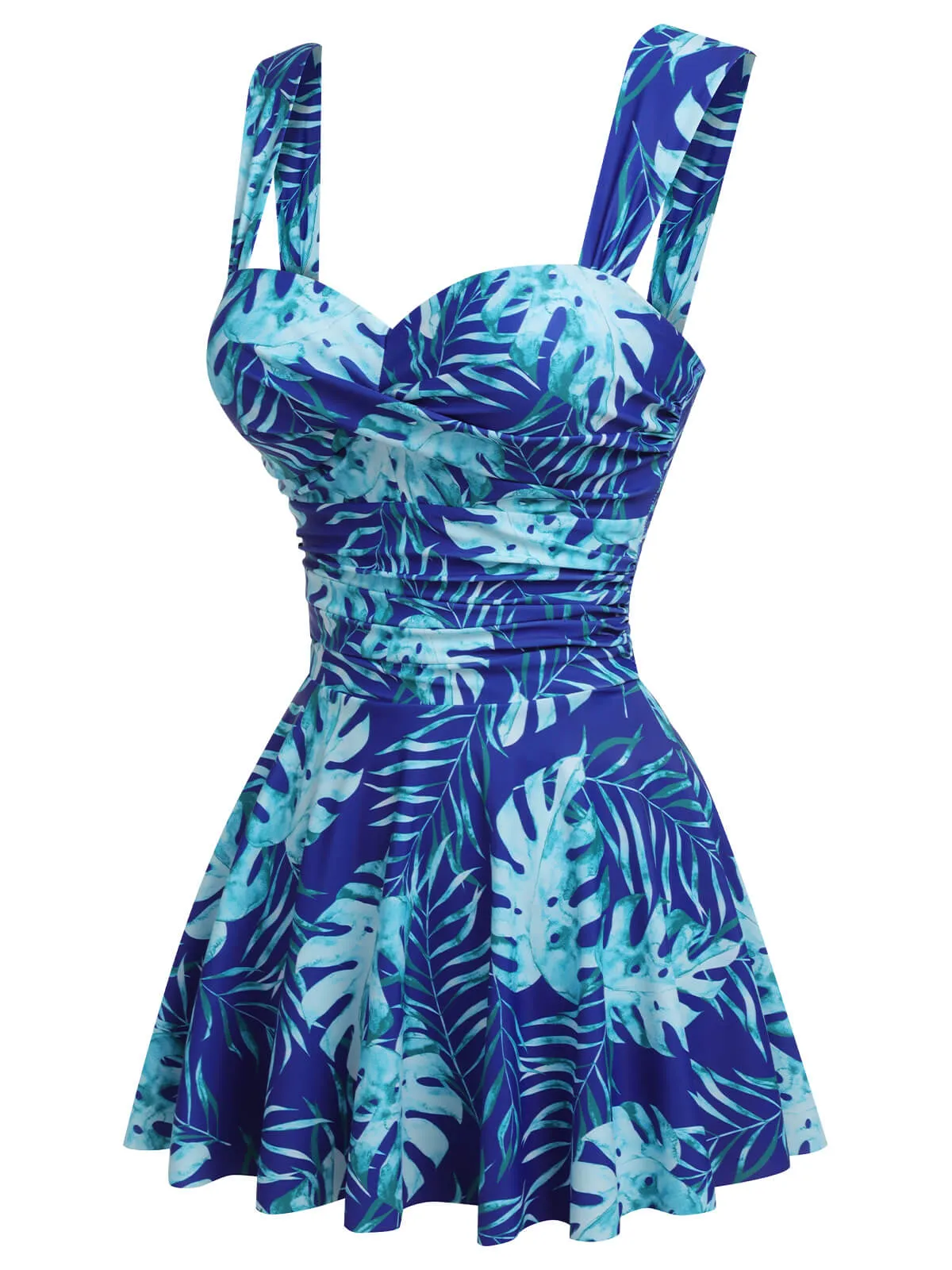Royal Blue 1960s Tropical Plants Swimsuit Set sold by Retro Stage product image thumbnail 2