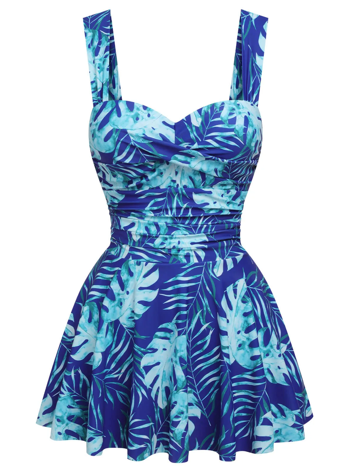 Royal Blue 1960s Tropical Plants Swimsuit Set sold by Retro Stage
