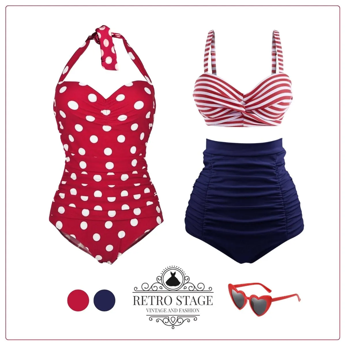 1940s Striped Colorblock Retro Bikini Set sold by Retro Stage