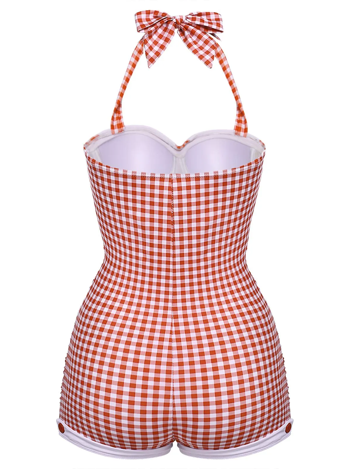 Gingham 1950s Halter Bowknot One-piece Swimsuit sold by Retro Stage product image thumbnail 5