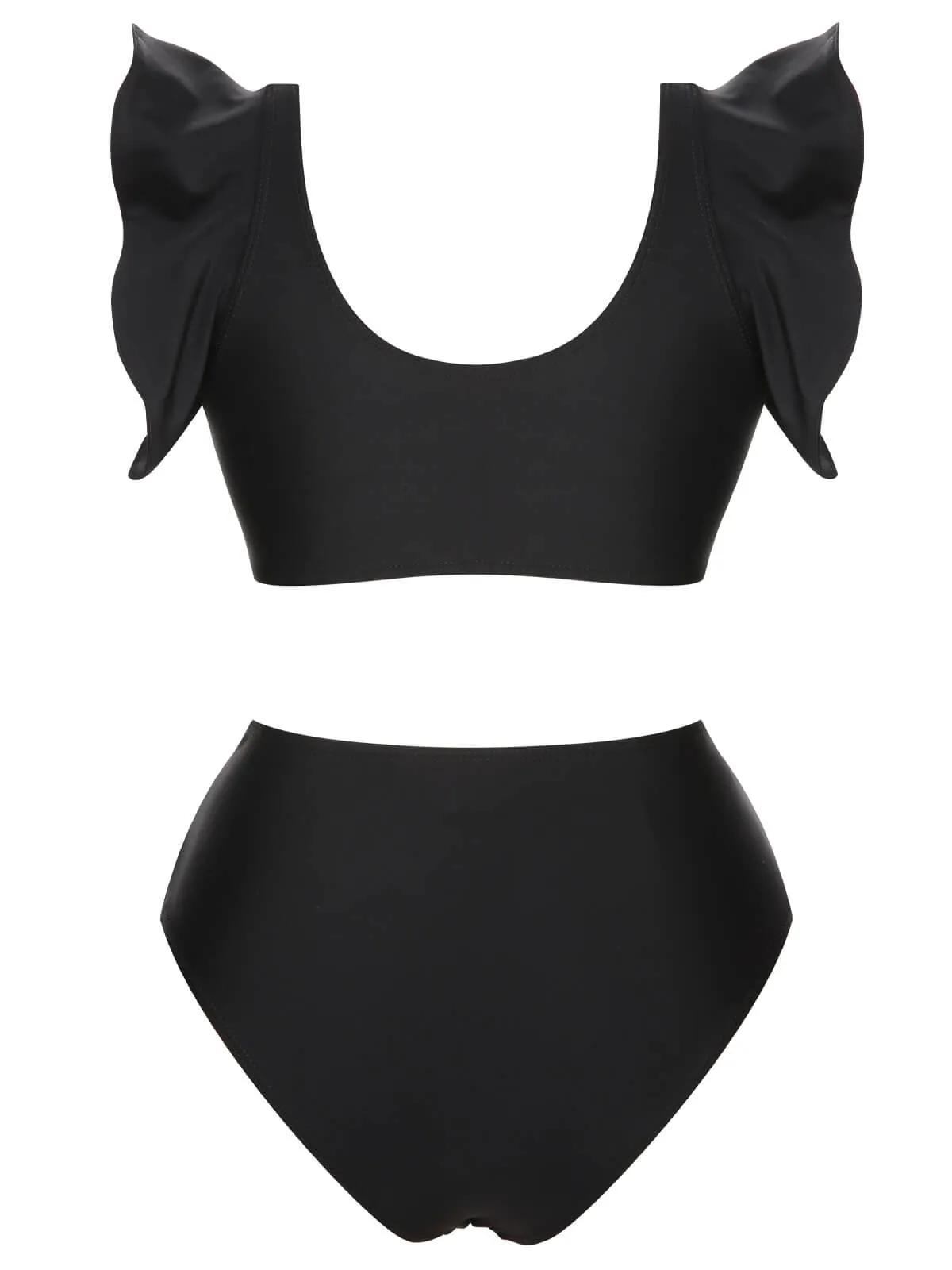 Black 1950s Ruffle Sleeve Split Swimsuit sold by Retro Stage product image thumbnail 4