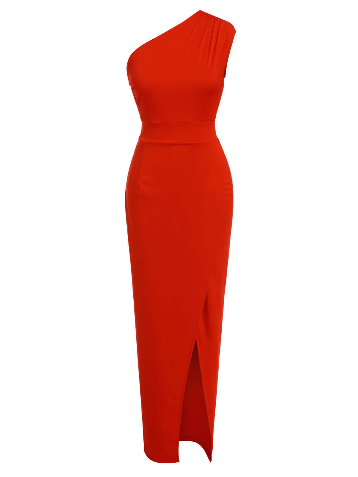 Red 1960s One Shoulder Slit Long Dress sold by Retro Stage