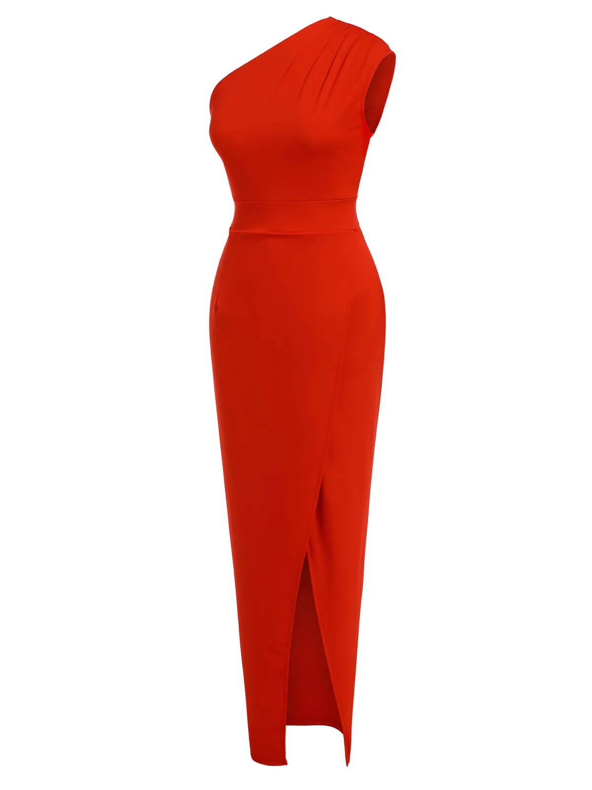 Red 1960s One Shoulder Slit Long Dress sold by Retro Stage product image thumbnail 2