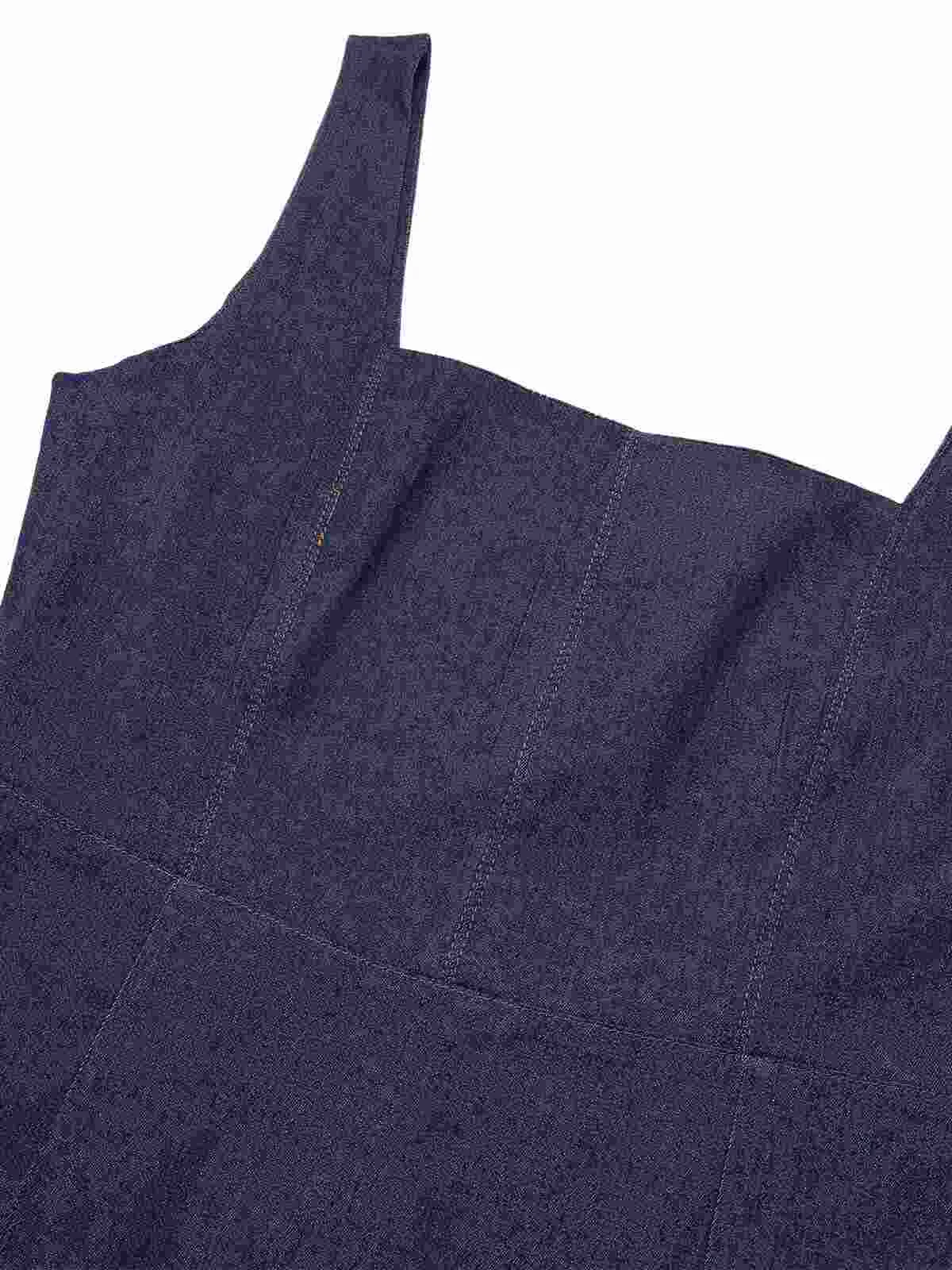 Blue 1960s Solid Square Neck Cowboy Dress sold by Retro Stage product image thumbnail 5