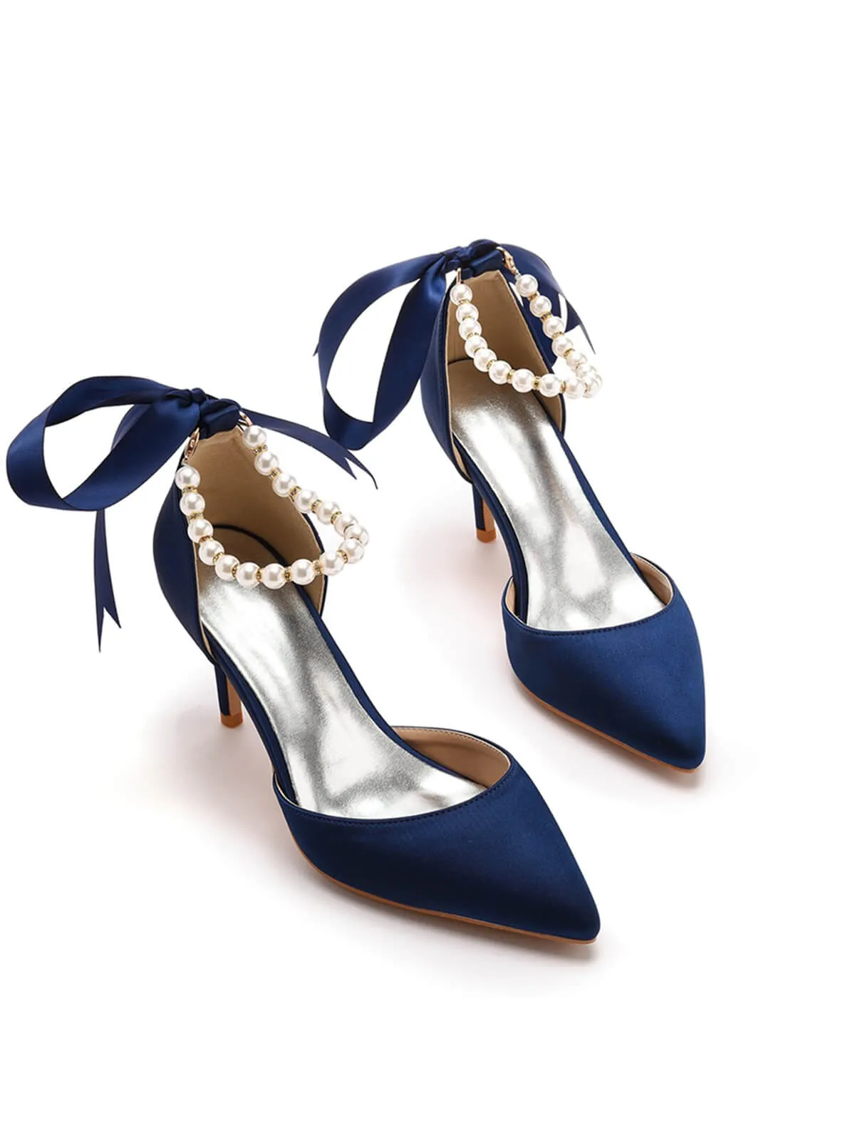 Solid Color Pearl Satin Pointed Toe Heels sold by Retro Stage product image thumbnail 4