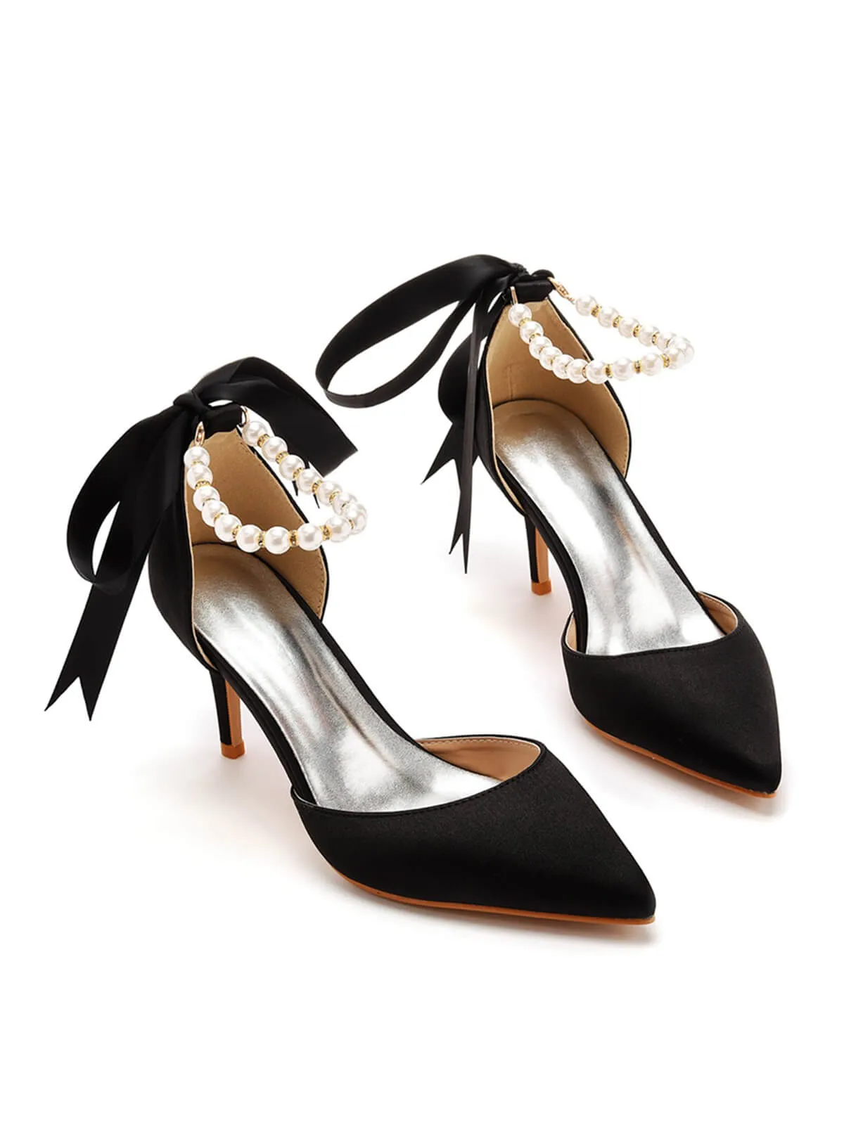 Solid Color Pearl Satin Pointed Toe Heels sold by Retro Stage product image thumbnail 3