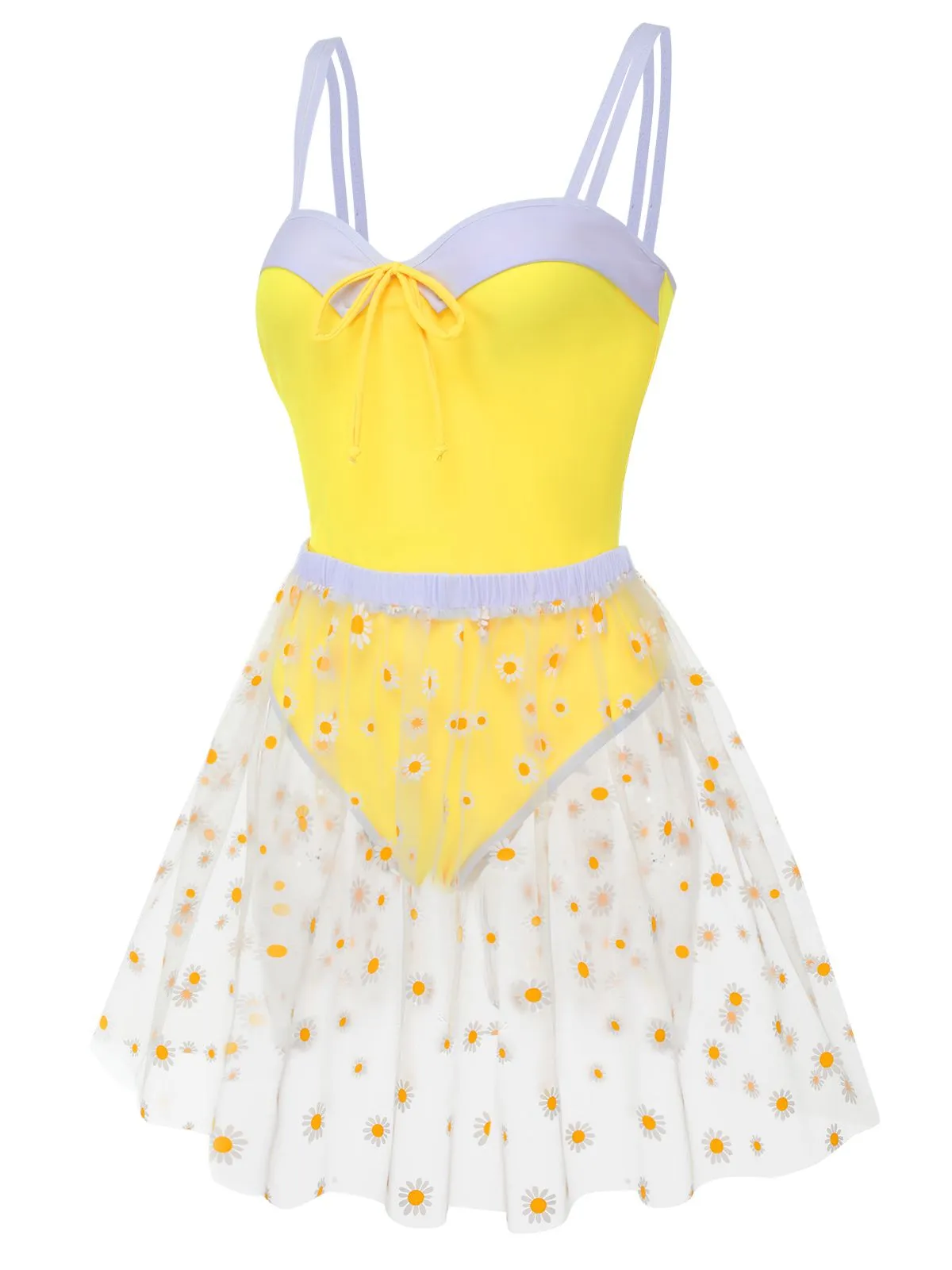 Yellow 1950s Suspender Swimsuit & Daisy Cover-Up sold by Retro Stage product image thumbnail 4