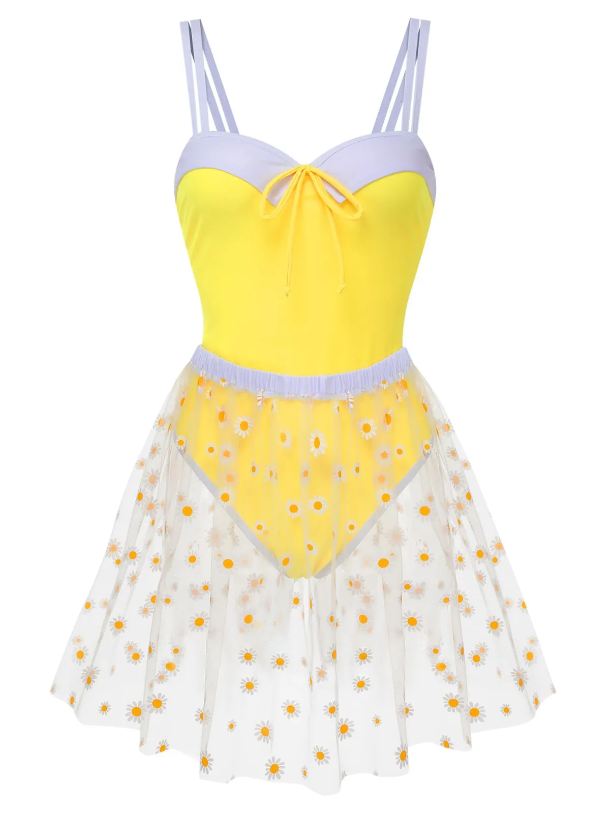 Yellow 1950s Suspender Swimsuit & Daisy Cover-Up sold by Retro Stage product image thumbnail 3