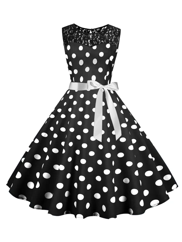 1950s Polka Dot Lace Patchwork Dress sold by Retro Stage