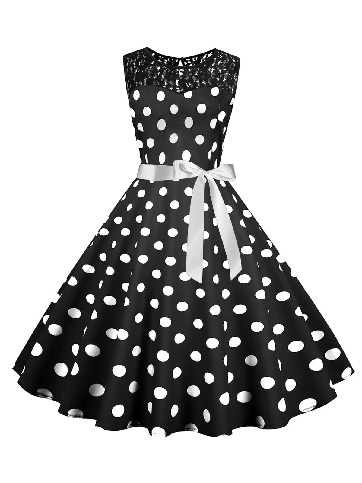 1950s Polka Dot Lace Patchwork Dress sold by Retro Stage