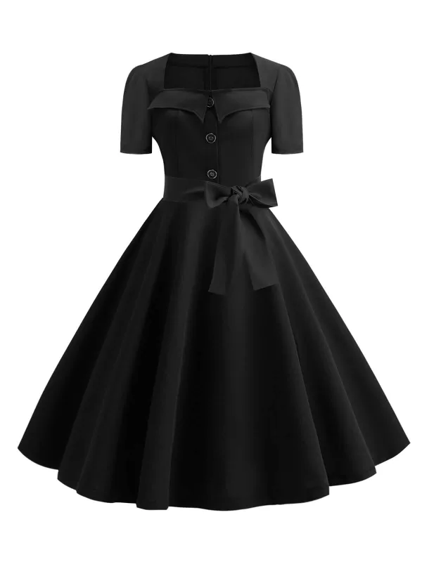 1950s Square Neck Short Sleeves Dress sold by Retro Stage