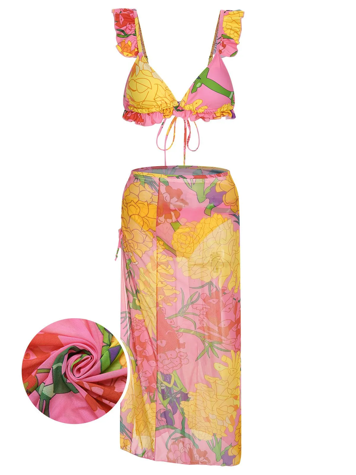 3PCS 1970s Pink Floral Swimsuit Set sold by Retro Stage