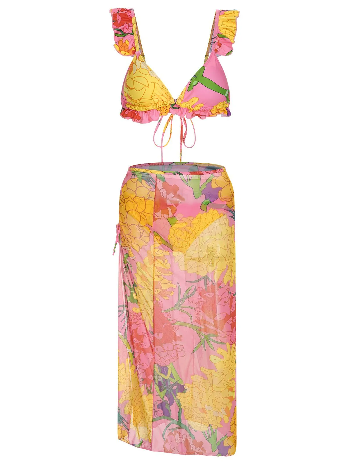 3PCS 1970s Pink Floral Swimsuit Set sold by Retro Stage product image thumbnail 2