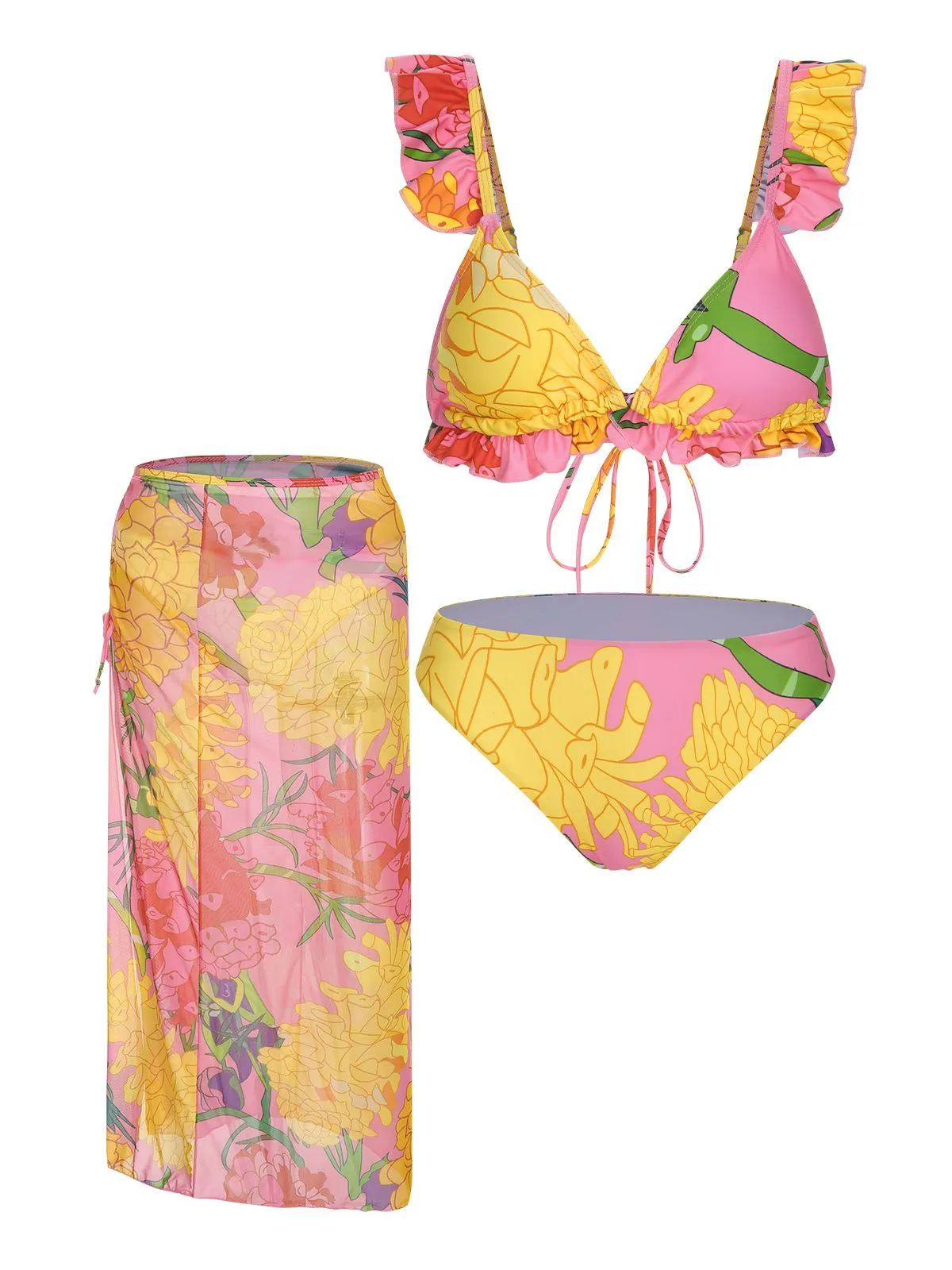 3PCS 1970s Pink Floral Swimsuit Set sold by Retro Stage product image thumbnail 5