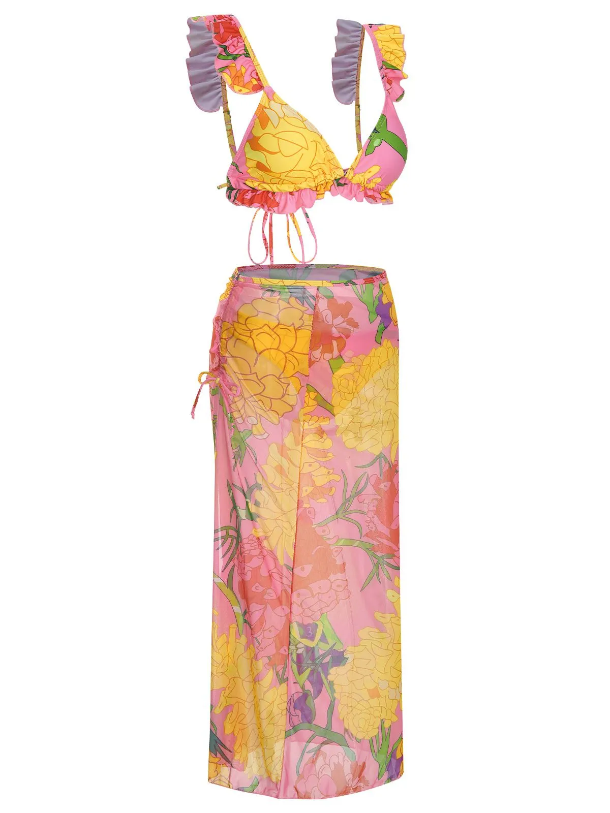 3PCS 1970s Pink Floral Swimsuit Set sold by Retro Stage product image thumbnail 3